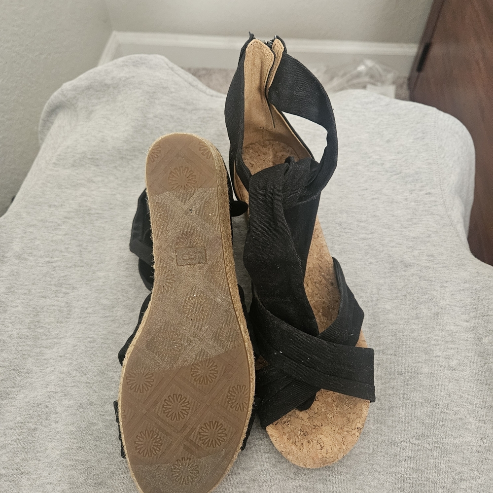UGG Black and Tan Strappy Sandals